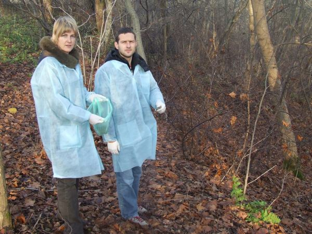 SLIMĪBAS IEROBEŽOŠANAI. PVD inspektori Vizbulīte Bērziņa un Ingars Vuškāns kaisa trakumsērgas vakcīnas Aizkraukles apkārtnē. 