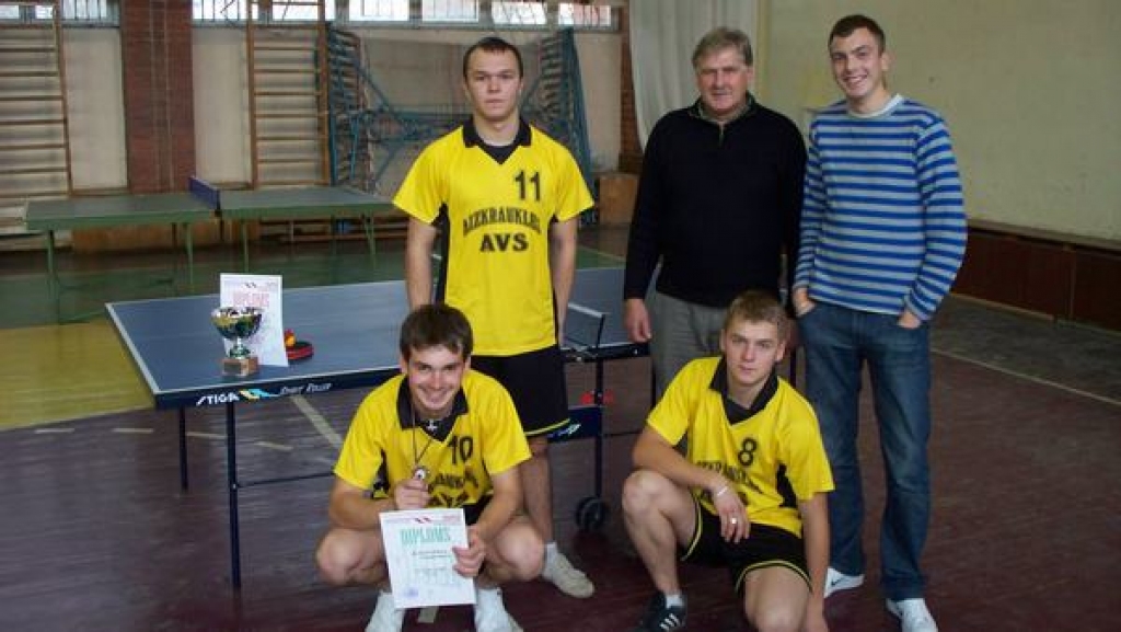 Pēc uzvaras Jāņamuižā. Otrajā rindā no kreisās Raivis Ūdris, treneris Kārlis Bēms, Mārtiņš Augucēvičs, pirmajā rindā no kreisās  Aleksandrs Tvardovskis un Dmitrijs Kličovs.