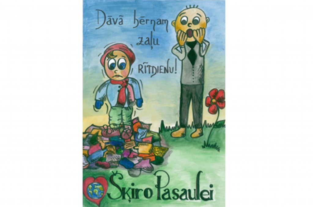 “Dāvā bērnam zaļu rītdienu! Šķiro Pasaulei”. Elīnas Dīces konkursam iesniegtais zīmējums.