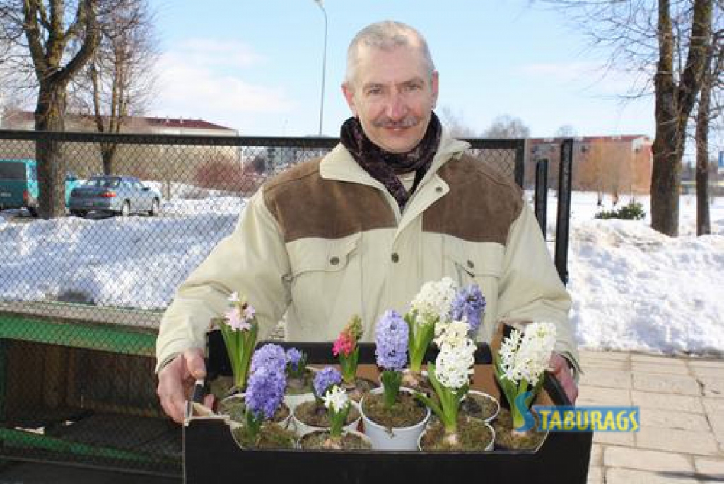 PAVASARĪGS SVEICIENS. Aizkrauklietis Arvīds Maļina teic, ka ikvienam vīrietim 8. martā kāda sieviete, kuru apsveikt, noteikti jāatrod, bet viņam būšot vairākas. 