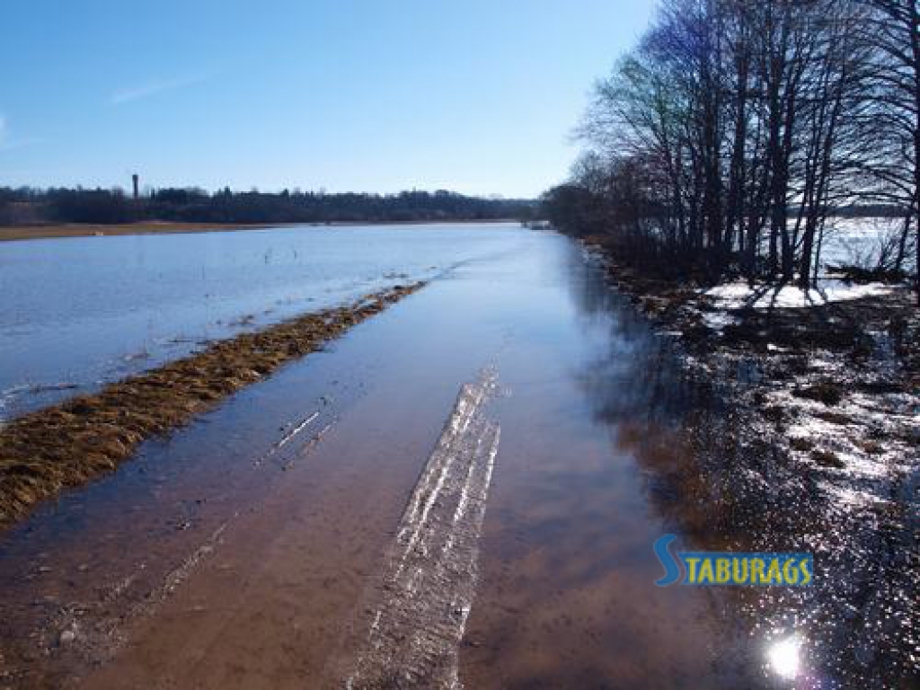 Lielās ūdens caurteces dēļ Daugavā pie Skrīveriem applūduši “Palātu” lauki. Applūdis arī ceļā gar Daugavas krastu. Lielajās lāmās bija apmetušies prāvi pīļu un citu ūdensputnu bari. 
Autors: Indulis Burka