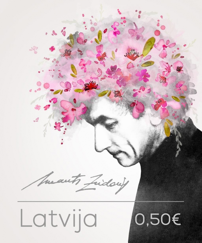 ZIEDĒS MŪŽĪGI. Tāda ir skrīverietes Andras Pētersones veidotā pastmarkas skice.
Autors: no “Latvijas pasta” arhīva