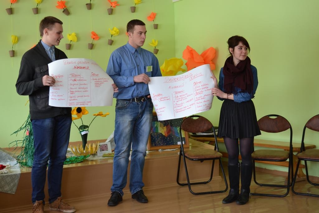 KO JAUNIEŠI VĒLĒTOS. Par jauniešu nodarbināšanas vēlmēm deputātiem stāsta Simona Ogoļeva (no labās), Gints Uskurs un Kristiāns Hščanovičs. 
Autors: Guna Mikasenoka