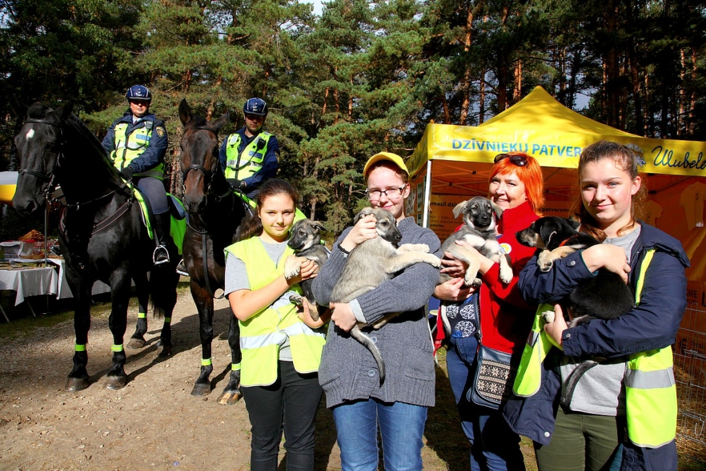 Patversmes brīvprātīgie ar “Līču” mazuļiem pasākumā Brīvdabas muzejā.
Autors:  Žanna Žaka