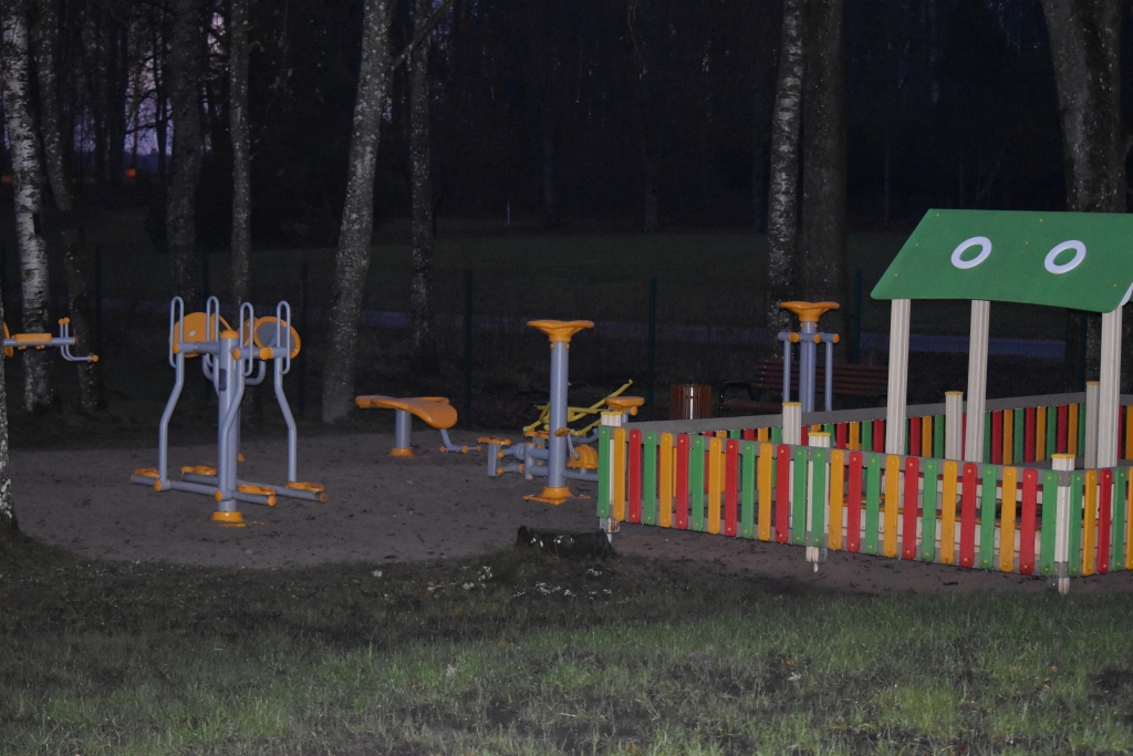 Gan lieliem, gan maziem. Līdzās āra trenažieriem ierīkota slēgta smilšu kaste bērniem, lai vecāki var mierīgi izkustēties.
Agitas Grīnvaldes-Irukas foto
Autors: Agita Grīnvalde-Iruka