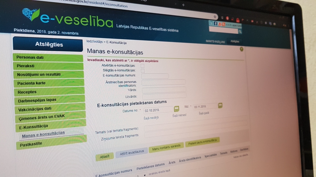 Laipni lūgti! Pierakstoties e-veselības sistēmā, atveras daudzi moduļi, piemēram, “pieraksti”, “e-konsultācijas”, kas pagaidām nedarbojas.
