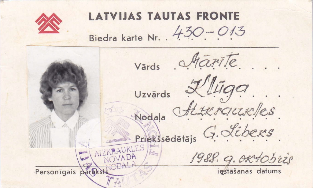 Latvijas Tautas frontes biedra karte.
Autors: no Mārītes Klūgas privātā arhīva