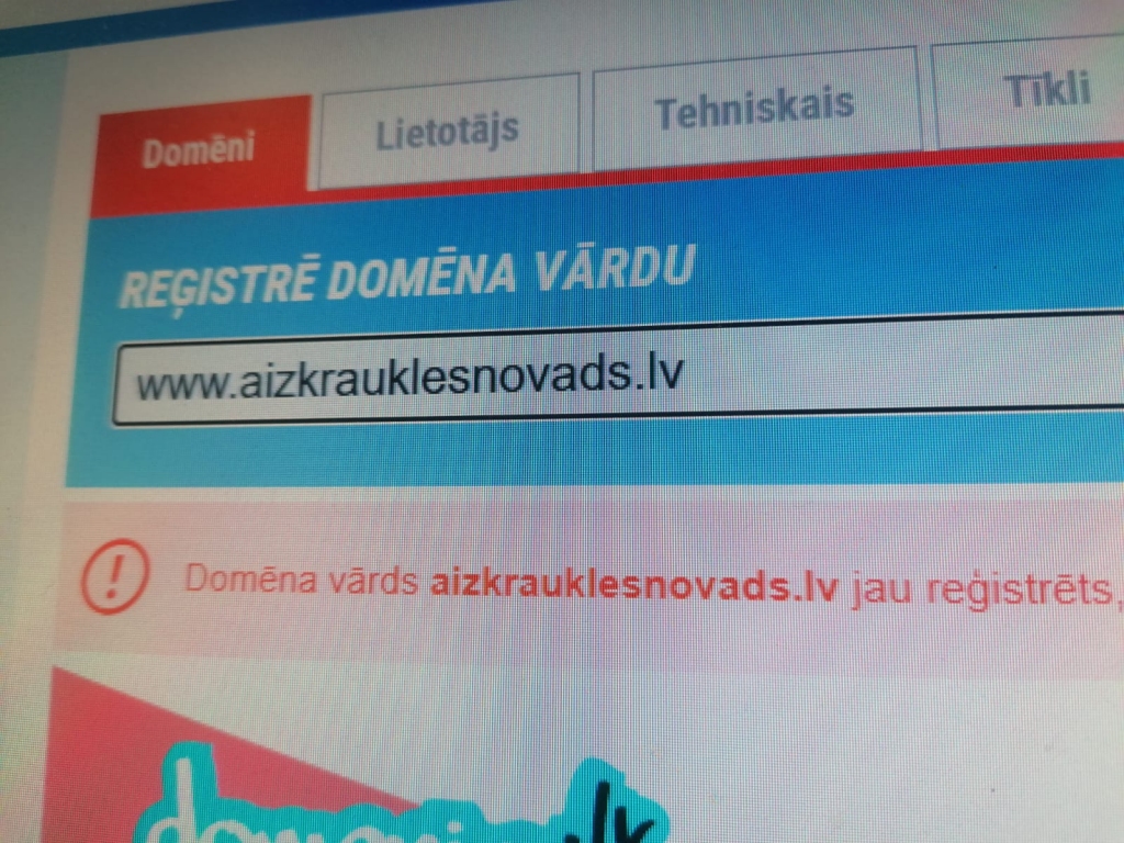 Aizņemts! Ierakstot adreses laukā www.aizkrauklesnovads.lv, uzrādās, ka tas jau ir reģistrēts.