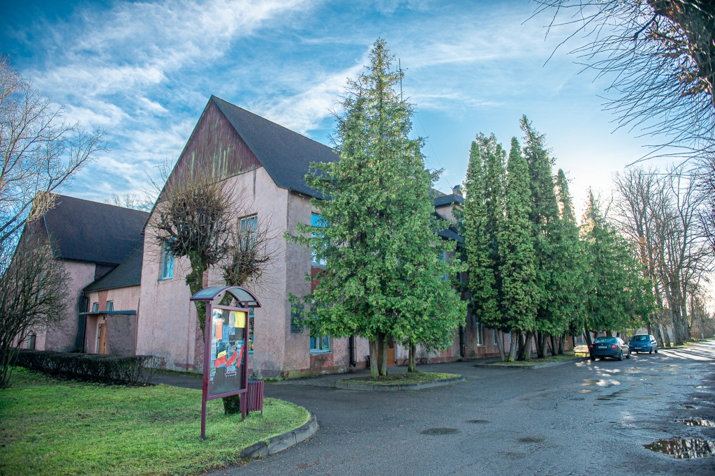 Tūjas būs jālikvidē. Skrīveru kultūras centrs no Andreja Upīša ielas puses.