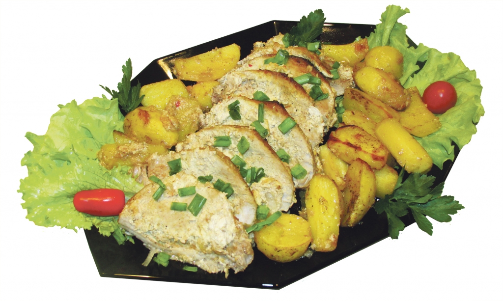 Marinēta cūkgaļas karbonāde ar kartupeļiem.