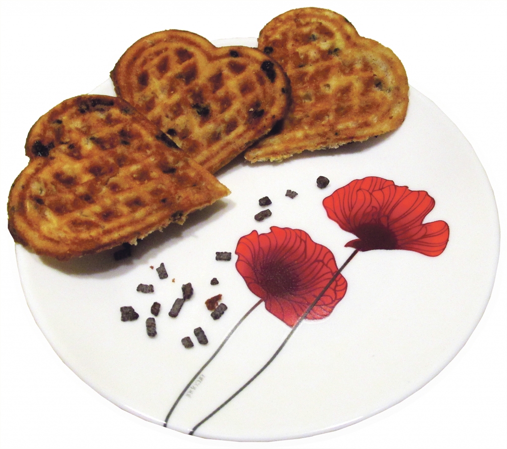 Saldās kabaču vafeles ar šokolādes graudiņiem.